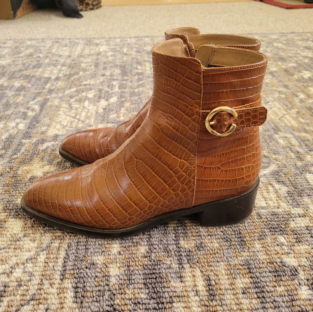 Aquatalia brown booties embossed croc